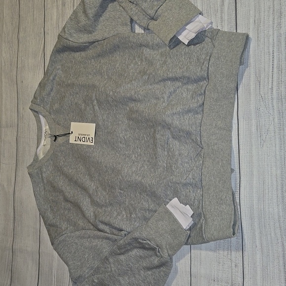 EVIDNT Women's Back Tie Crewneck Sweatshirt Gray & White Size L NWT - Picture 1 of 14